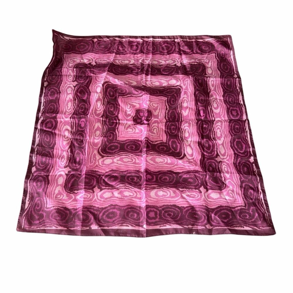Vintage Pink Burgundy Op Art Geometric Square Scarf Mod wood grain Marbled Print